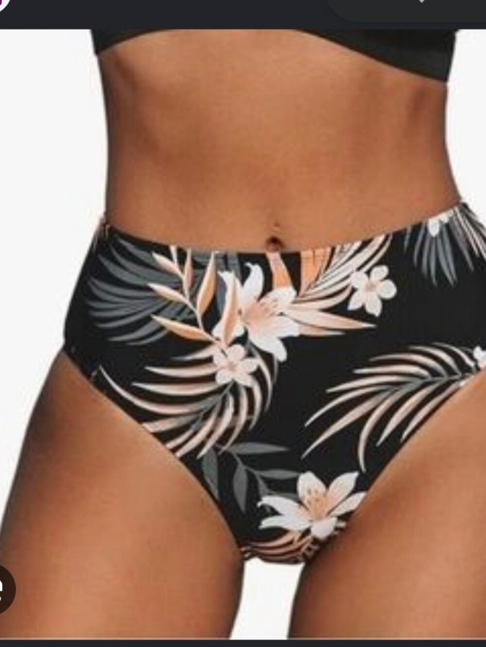 High-Waist Floral Bikini Bottoms — Black with Peach Floral Sussed Small NWOT